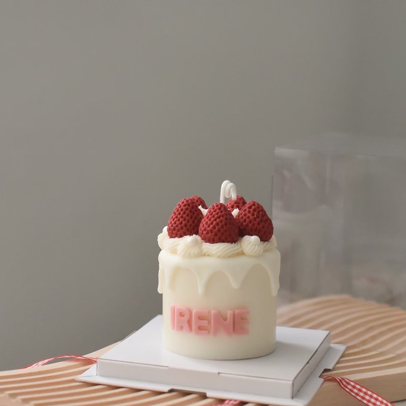Korean strawberry 3-inch cake-shaped scented candle - English name can be changed - Candles & Candle Holders - Wax 