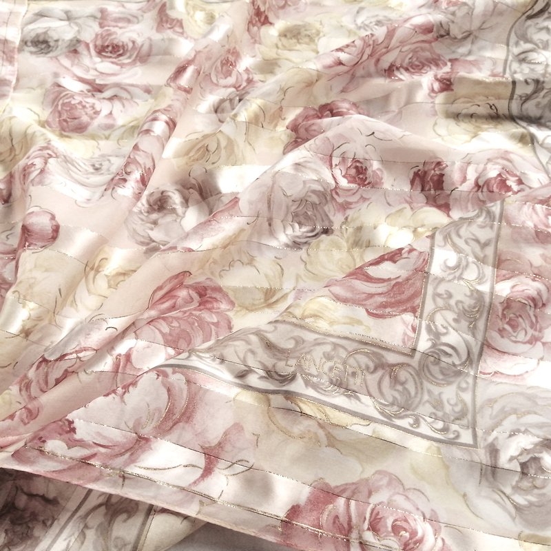 ビンテージ ランセッティ ミラノ シルク シフォン スカーフ、34 x 34 インチ、オリジナル ブランド タグ付き - スカーフ - シルク・絹 ピンク