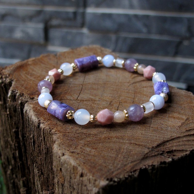 14k Gold Plated∣ Amethyst Lithiumite Rhodoxene Natural Stone Bracelet - Bracelets - Semi-Precious Stones Purple