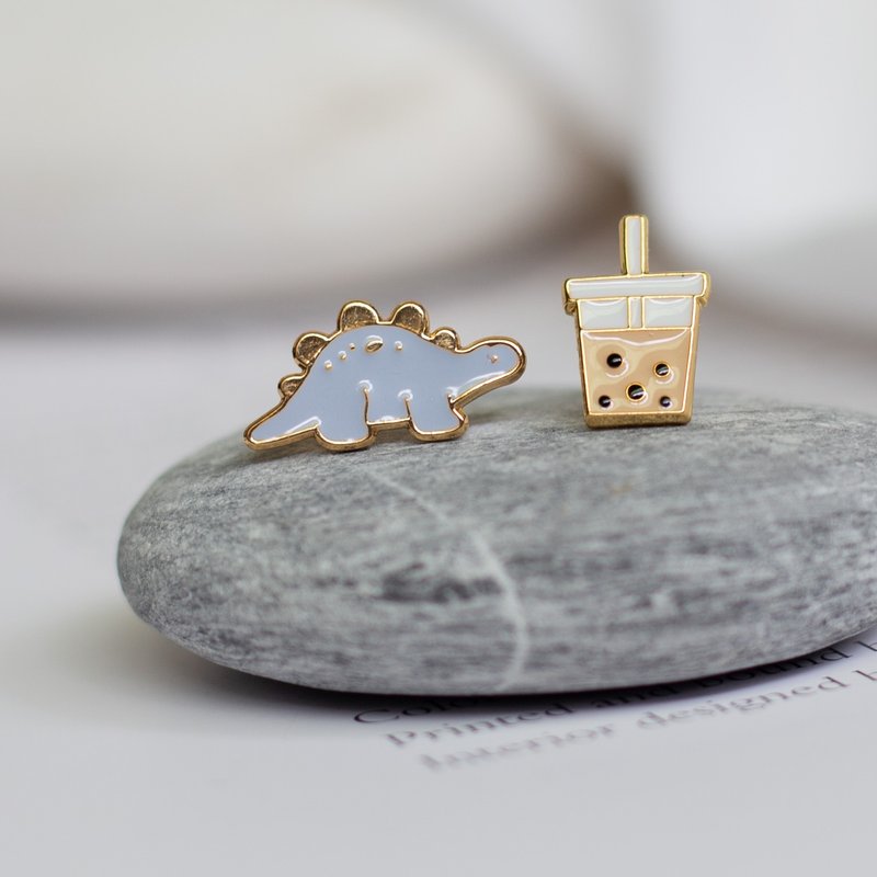 Dinosaur earrings and clip-ons - ต่างหู - วัตถุเคลือบ หลากหลายสี