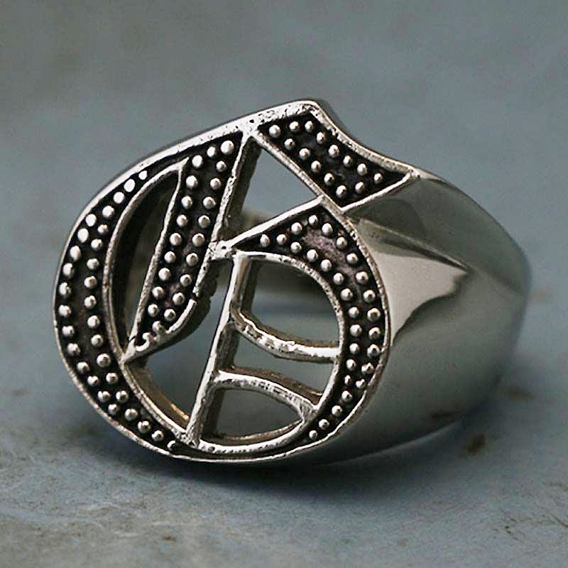 Biker Ring gothic A-Z silver skull alphabet Initial Letters NAME Monogram G new - General Rings - Other Metals Silver