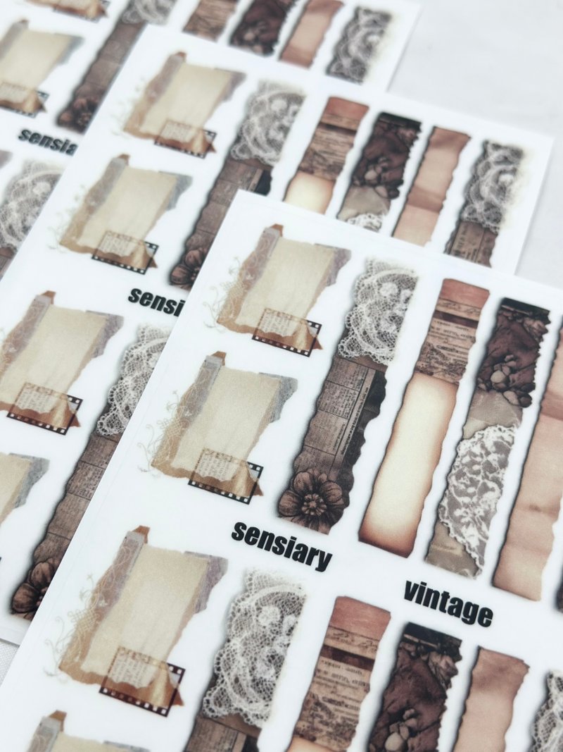 sensiary Vintage lace collage decoration matte sticker 3p - 卡片/明信片 - 紙 