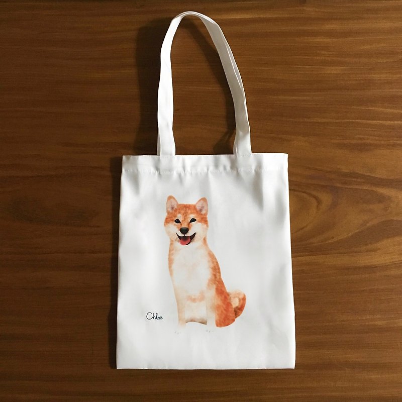 Wang Meow Canvas Bag-Shiba Inu - กระเป๋าถือ - เส้นใยสังเคราะห์ ขาว