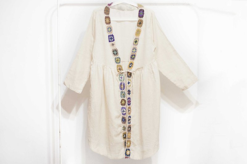 Cotton linen blouse / ethnic wind jacket / flower long dress / handmade crochet thin coat - spring flowers - Women's Casual & Functional Jackets - Cotton & Hemp Multicolor
