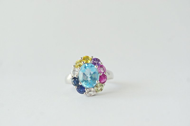 Natural Topaz Ring Sterling Silver 925 with Whitegold plated Ring Size 7.5 US. - 戒指 - 純銀 藍色