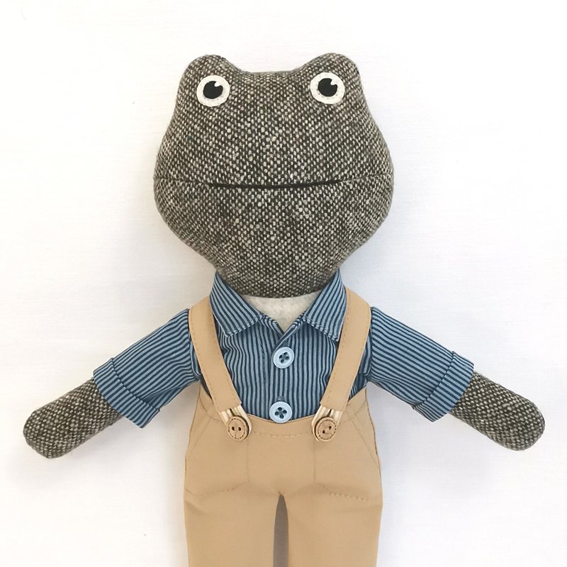 Green frog boy, handmade plush toad, frog wool stuffed doll - 玩偶/公仔 - 羊毛 多色