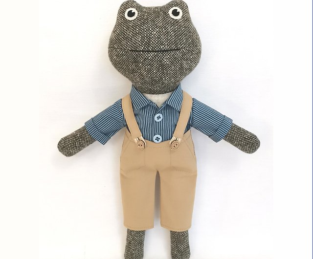 Green frog boy, handmade plush toad, frog wool stuffed doll - Shop