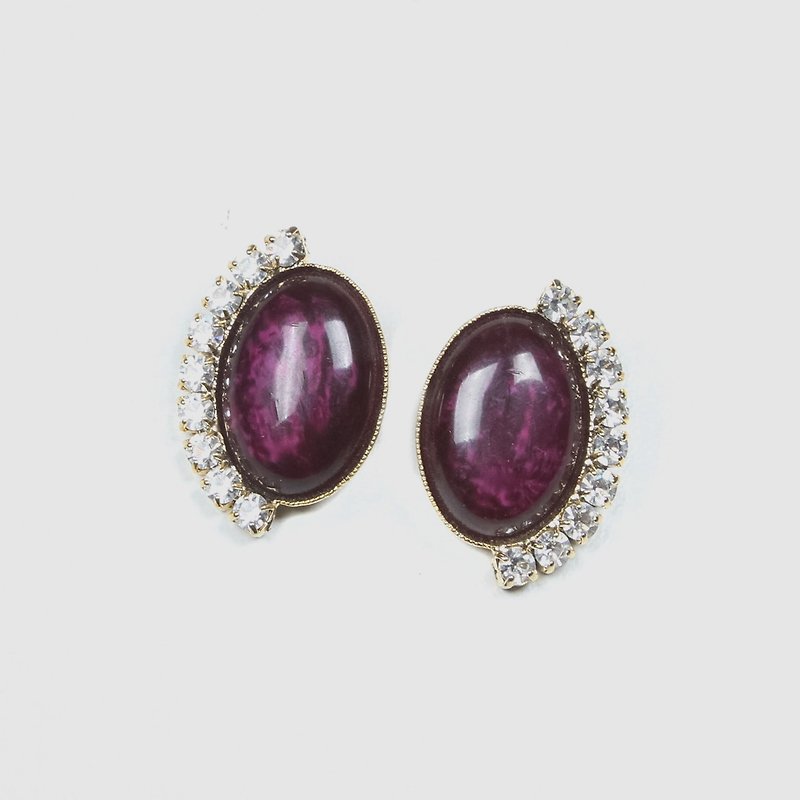 [Egg Plant Vintage] Magic Purple Drop Beads Ear Clips Antique Earrings - Earrings & Clip-ons - Other Metals Purple