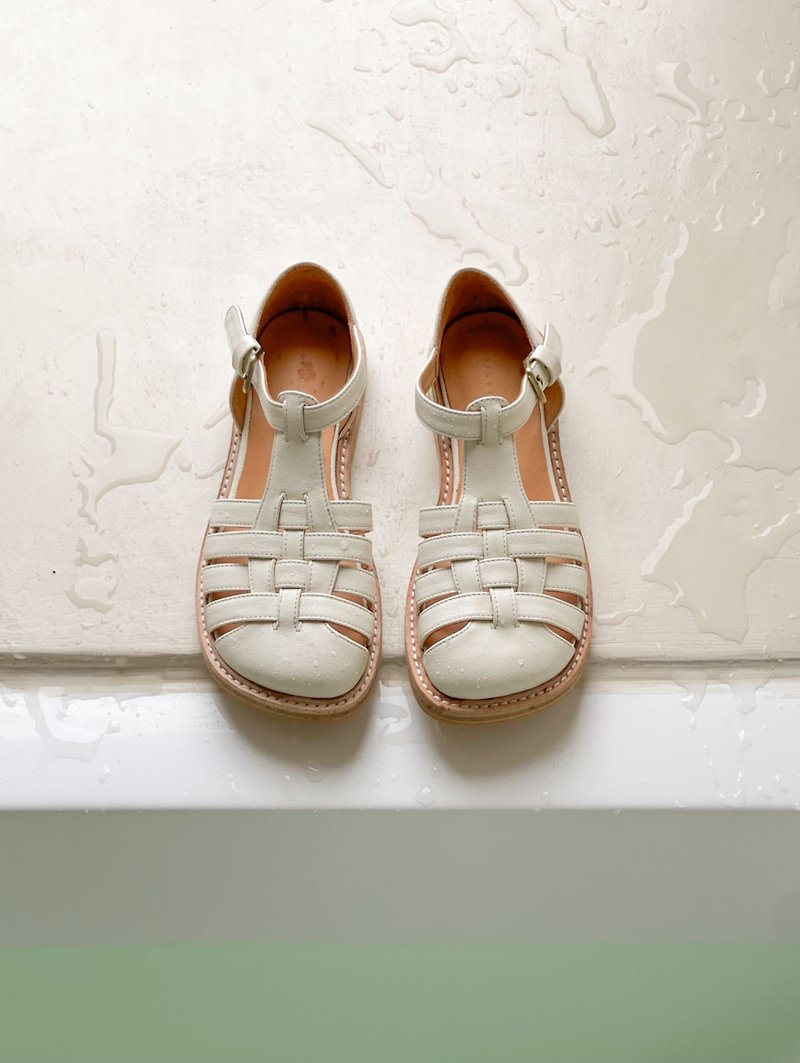 Lambskin Platform Woven Sandals Fisherman's Shoes Handmade White - Sandals - Genuine Leather White