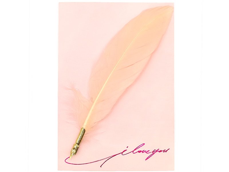 Feather pen handmade card pink I love you - การ์ด/โปสการ์ด - กระดาษ สึชมพู