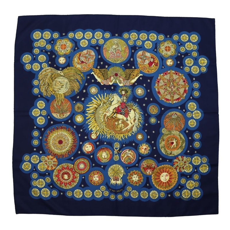 HERMÈS Carre 90 太陽王 海軍藍 絲巾 - 01266 - 絲巾 - 絲．絹 多色