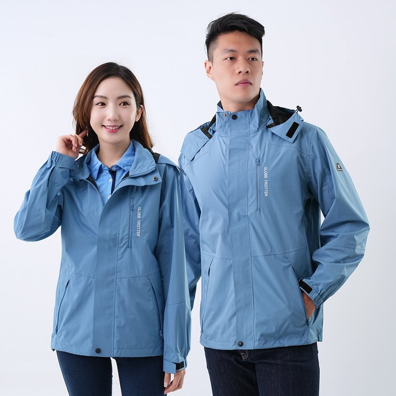 Travel around the world GLOBETEX men's and women's waterproof and windproof hooded jacket GJ13003 / Tianfeng blue - เสื้อโค้ทผู้ชาย - เส้นใยสังเคราะห์ สีน้ำเงิน