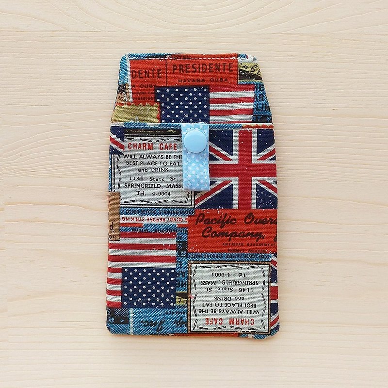 Flag denim pocket pencil case / attached document bag / left one for books - กล่องดินสอ/ถุงดินสอ - ผ้าฝ้าย/ผ้าลินิน สีน้ำเงิน