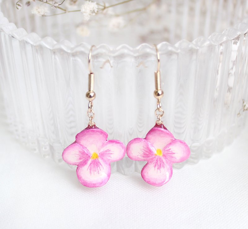 Handmade Heartsease earrings (Pink) - ต่างหู - ดินเหนียว สึชมพู