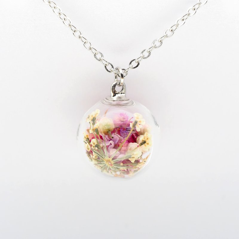「OMYWAY」Handmade Dried Flower Necklace - Glass Globe Necklace 1.4cm - Chokers - Glass Transparent