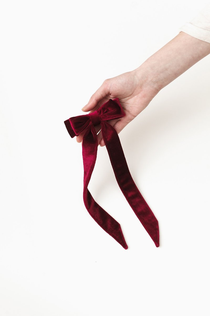 Burgundy Long Bow for Girl, Hair Ribbon Clip for Women - 髮夾/髮飾 - 其他材質 紅色