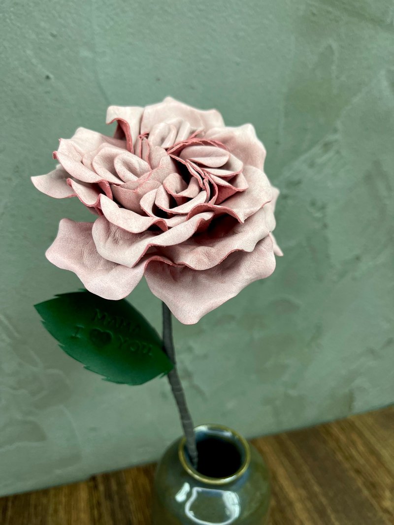 【客製化】皮革庭園玫瑰【花】單枝|花束 - 植栽/盆栽 - 真皮 粉紅色