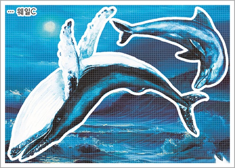 Whale 3types (blackraccoon) Vintage collage design paper sticker - 貼紙 - 紙 藍色