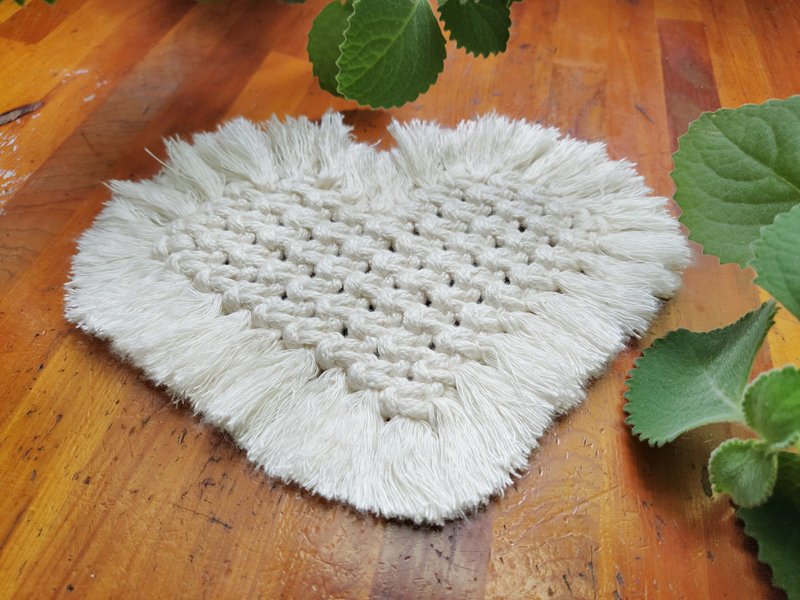 Heart Shape Cotton Rope Hand Woven Cushion - Items for Display - Cotton & Hemp White