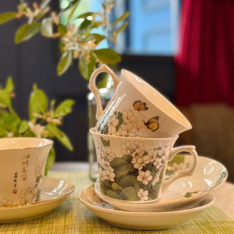 Tung Blossom Coffee Cup and Plate Set/230CC/Afternoon Tea/High CP Value/Gift for Personal Use - Cups - Porcelain White