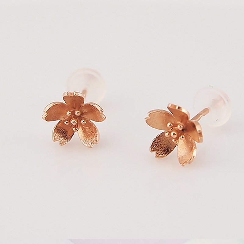 Cherry Blossom Earrings 8mm Single Cherry Flower lover Simple Stud Earrings SV925 - ต่างหู - โลหะ สึชมพู