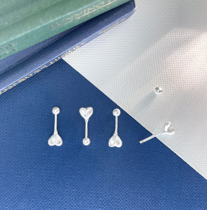 :實愛: 立體愛心 925純銀 鎖珠耳環 - 耳環/耳夾 - 純銀 