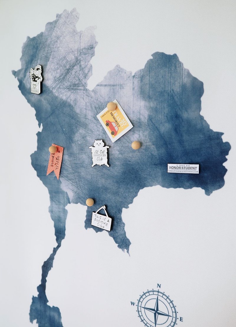 丸い木製の吊り下げ式のタイの地図ホワイトブルー家の装飾ジャーナル日記 - ウォールデコ・壁紙 - ポリエステル ブルー