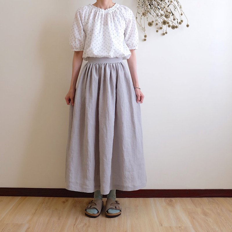 Daily hand-made suit, thin gray dress, washed linen - Skirts - Cotton & Hemp Gray