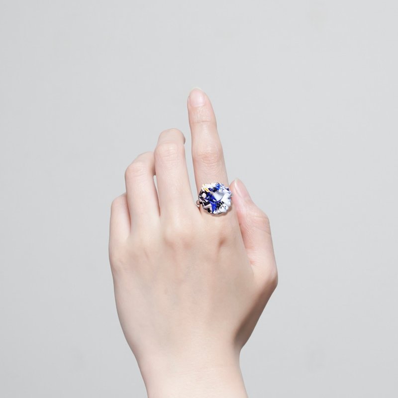 Blossom Ring mini ~一輪~(blue pink) - 戒指 - 紙 藍色