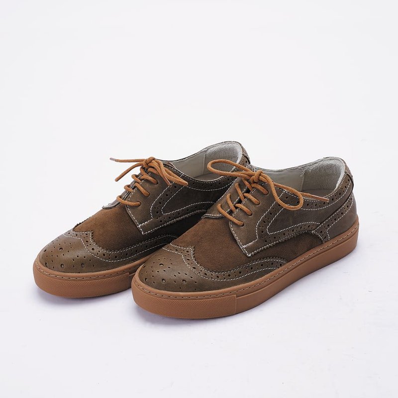 Limited Edition [Capri Island] Casual Sole Brogue Derby Shoes_Olive Deep Green - รองเท้าอ็อกฟอร์ดผู้หญิง - หนังแท้ สีเขียว