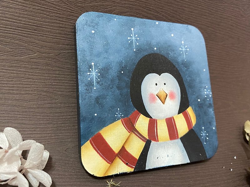 Happy gifts/woodenware painting/ Acrylic paint hand-painted-coaster - Coasters - Wood Blue