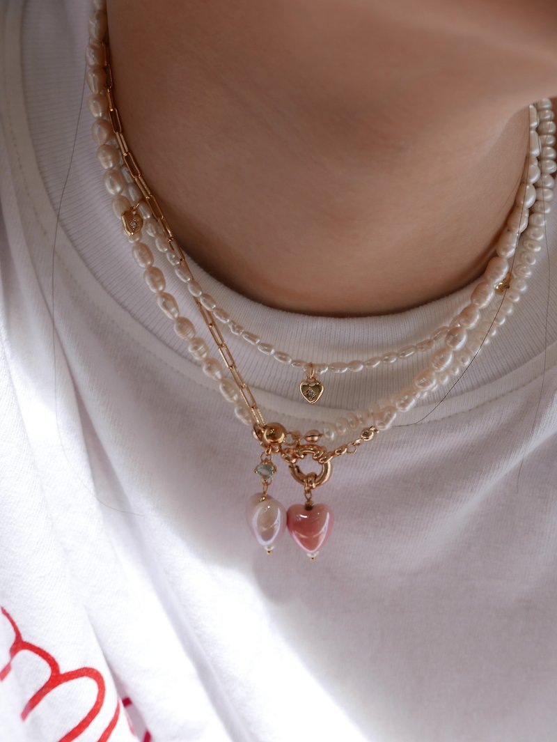 Valleydarley - สร้อยคอ All her heart pearl necklace - สร้อยคอ - ไข่มุก สีทอง