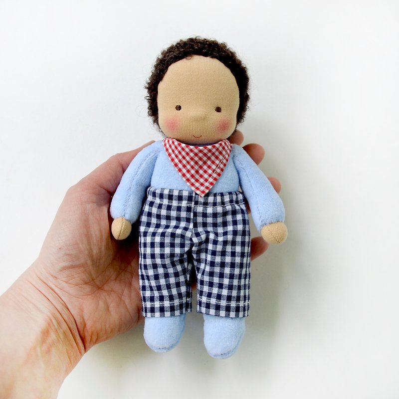 Waldorf doll pocket doll 7 inch (18 cm) tall. - Kids' Toys - Eco-Friendly Materials Blue