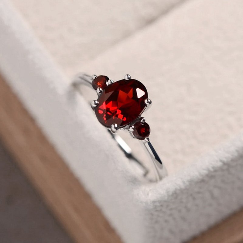 3.05 ct. Red natural ruby ring silver sterling size 7.0 free resize - 戒指 - 純銀 紅色