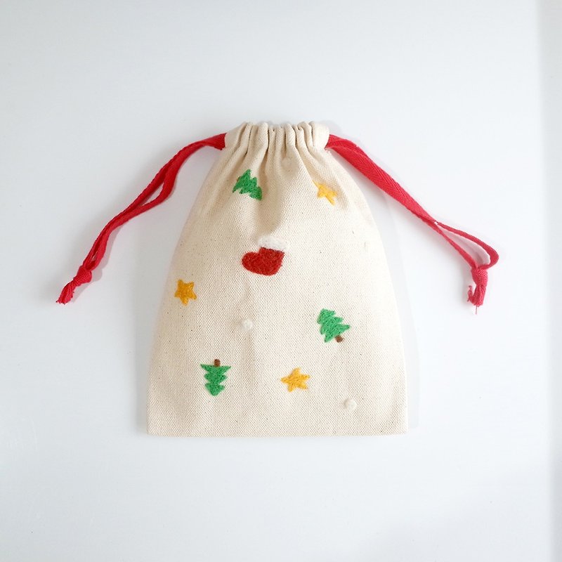 [Q-cute] Small Drawstring Pocket Series-Colorful Christmas Edition - กระเป๋าเครื่องสำอาง - ผ้าฝ้าย/ผ้าลินิน สีแดง