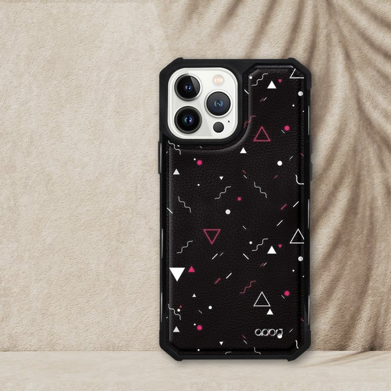 iPhone 13全系列軍規防摔皮革磁吸手機殼-幾何-三角(黑殼) - 手機殼/手機套 - 其他材質 多色