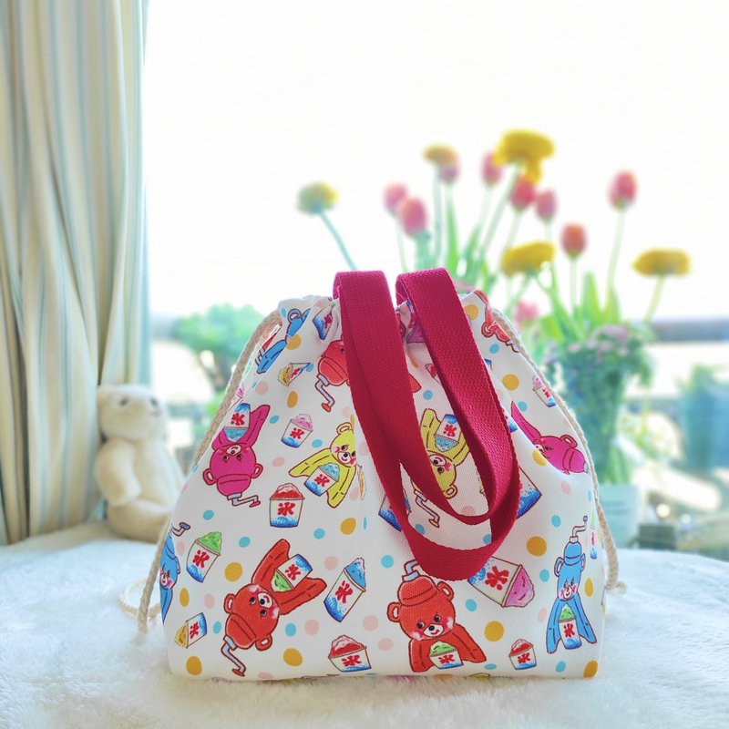 Vanilla Hand Painted - Shaved Ice Bear String Lunch Bag - Drawstring Bags - Cotton & Hemp Multicolor