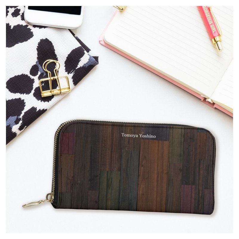 Chic and stylish woodgrain long wallet pouch made of genuine leather - Wallets - Genuine Leather Multicolor