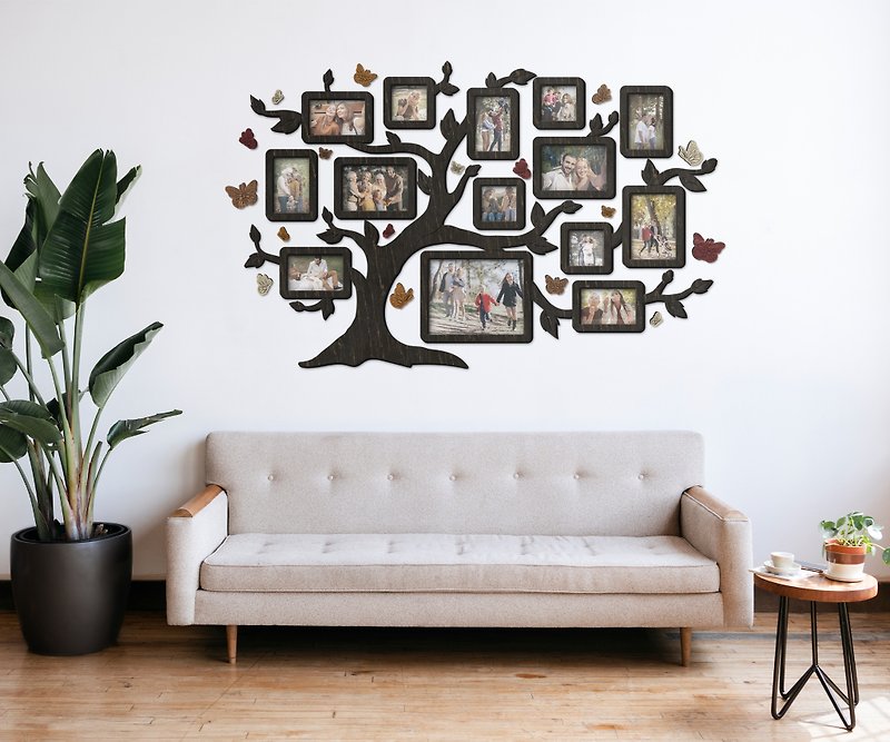 Wooden family tree wall art Picture frame collage Genealogy tree Custom colors - 畫框/相架  - 木頭 黑色