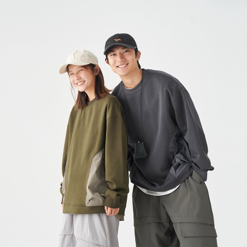 TopBasics  拼接撞色長袖T-Shirt - 男 T 恤 - 棉．麻 灰色