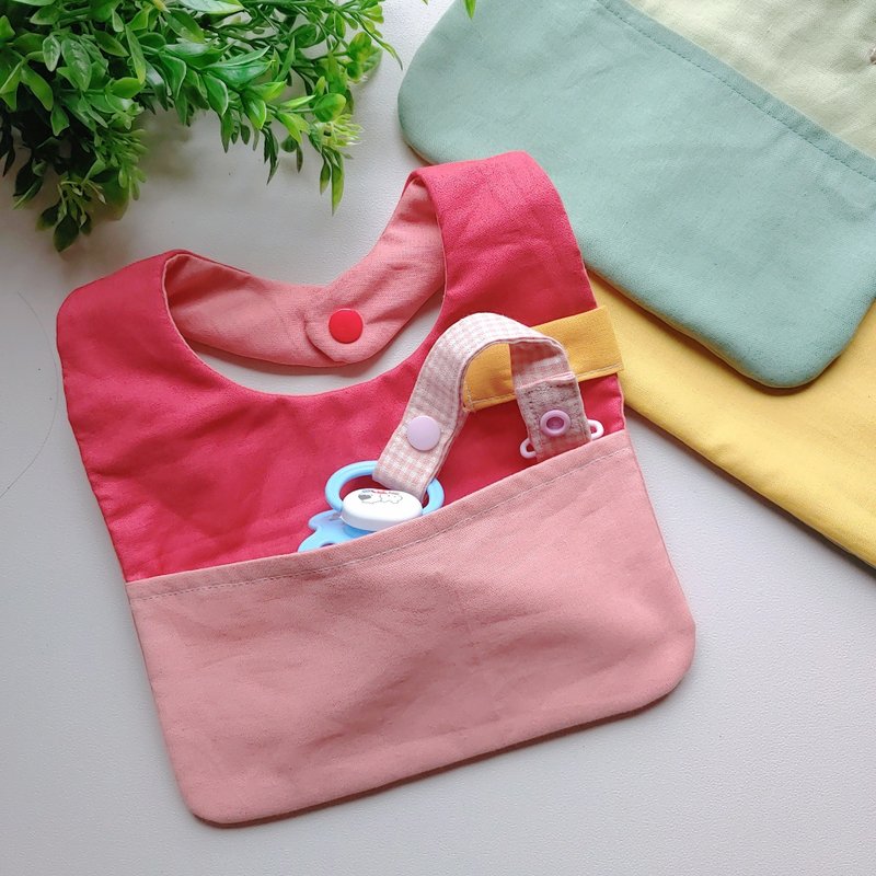 Organic cotton contrast pocket bibs and mouth wipes (without pacifier strap) pink - Bibs - Cotton & Hemp Multicolor