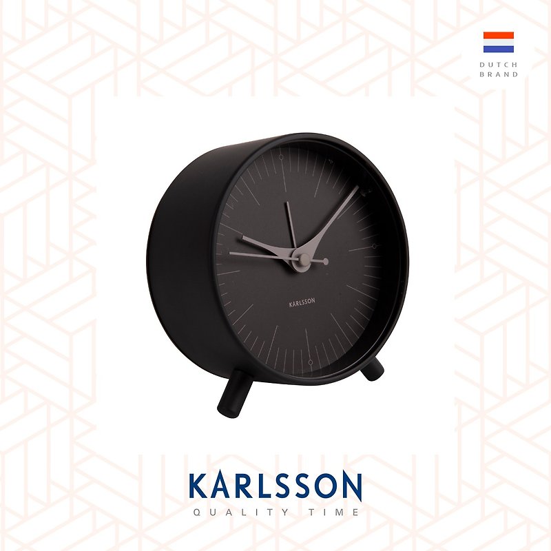 オランダカールソン目覚まし時計 インデックスブラックブラックデザイナー目覚まし時計（ナイトライト付き） - 時計 - 金属 ブラック