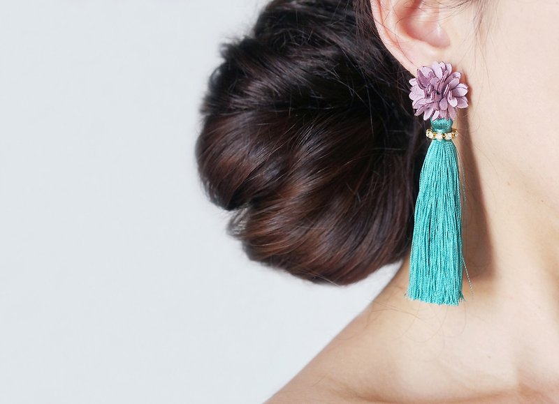 Flower &amp; Silk Tassel Stud Earrings