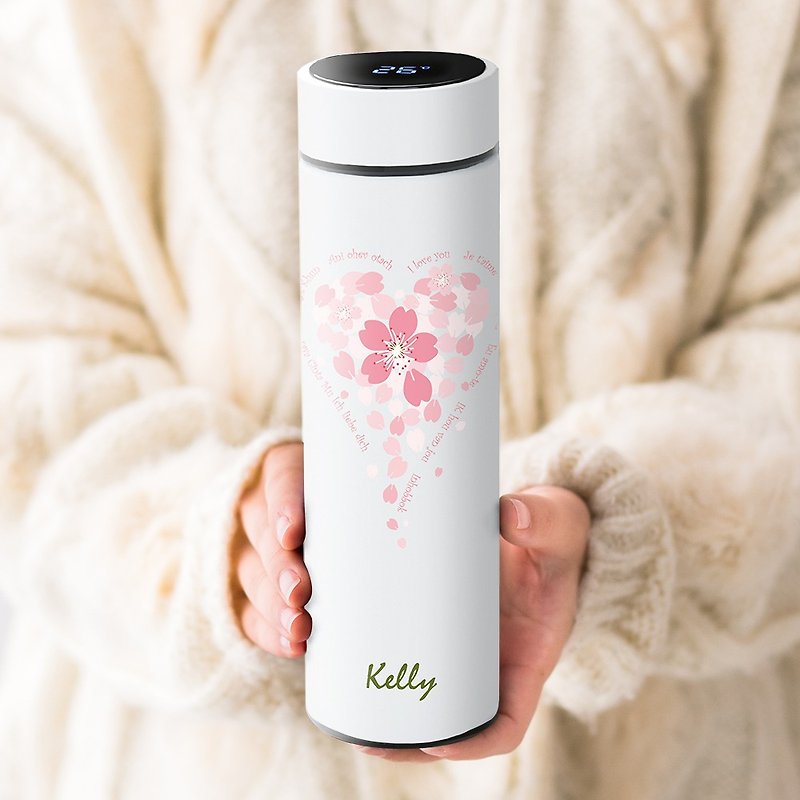 [Customized Gift] Smart Temperature Thermos Cup-Sakura/Rose/Quotes Girl Gift Box Graduation Gift - Vacuum Flasks - Stainless Steel Multicolor