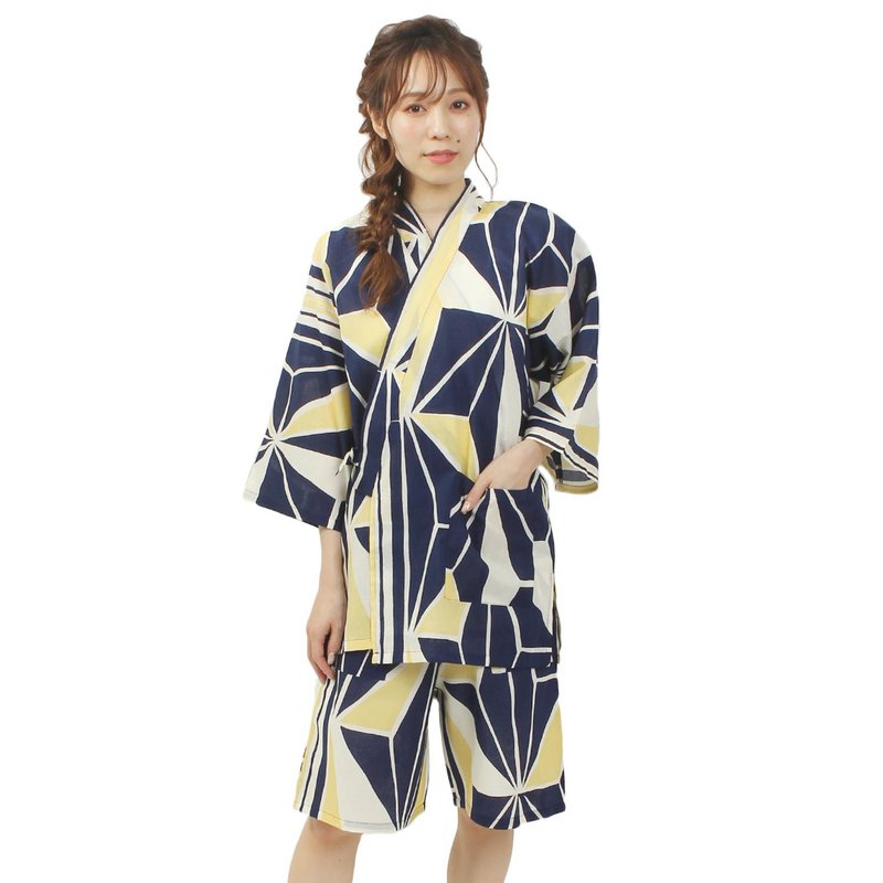 日本 和服 女用 甚平 休閒服 睡衣 成套組 綿 04 - 睡衣/居家服 - 棉．麻 黃色