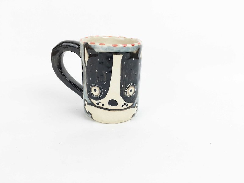 Nice Little Clay Little Mug Cute Dog Black Wheel Dog 01192-02 - Mugs - Pottery Blue