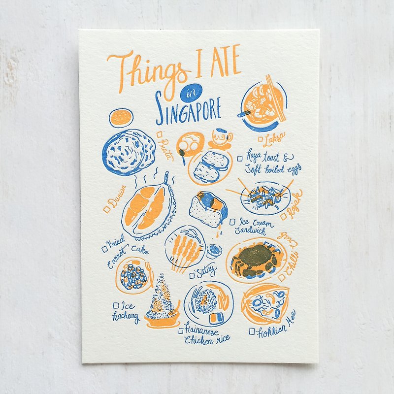 Things I Ate in Singapore Letterpress Postcard - Cards & Postcards - Paper 
