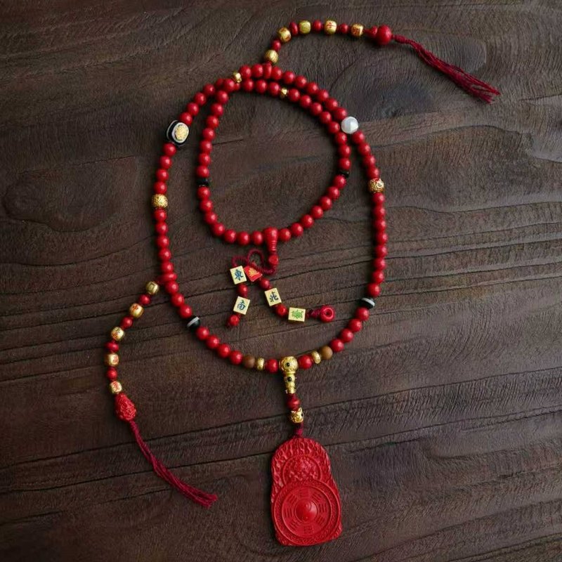 山鬼八卦牌 オリジナル朱砂デザイン ヒップホップ軽奢ネックレス AR劉夫陽モデル - ネックレス - その他の素材 レッド