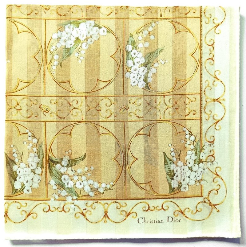 Christian Dior Vintage Handkerchief Lily of the Valley Brown 19 x 19 inches - 手帕 - 棉．麻 卡其色