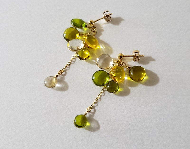 colour cluster pierced or clip-on earring olive green SHORT